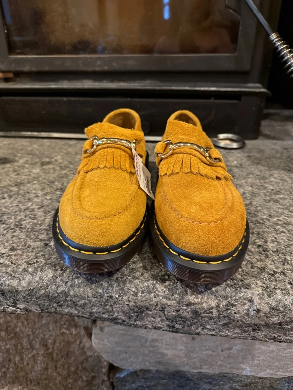 DR. MARTENS women’s Adrian Snaffle Tassel Mustard Suede Loafers - Picture 11 of 16